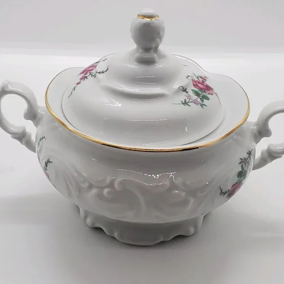 Vintage China Royal Kent Collection Poland Bavarian Rose Sugar Bowl & Creamer - Picture 5 of 13